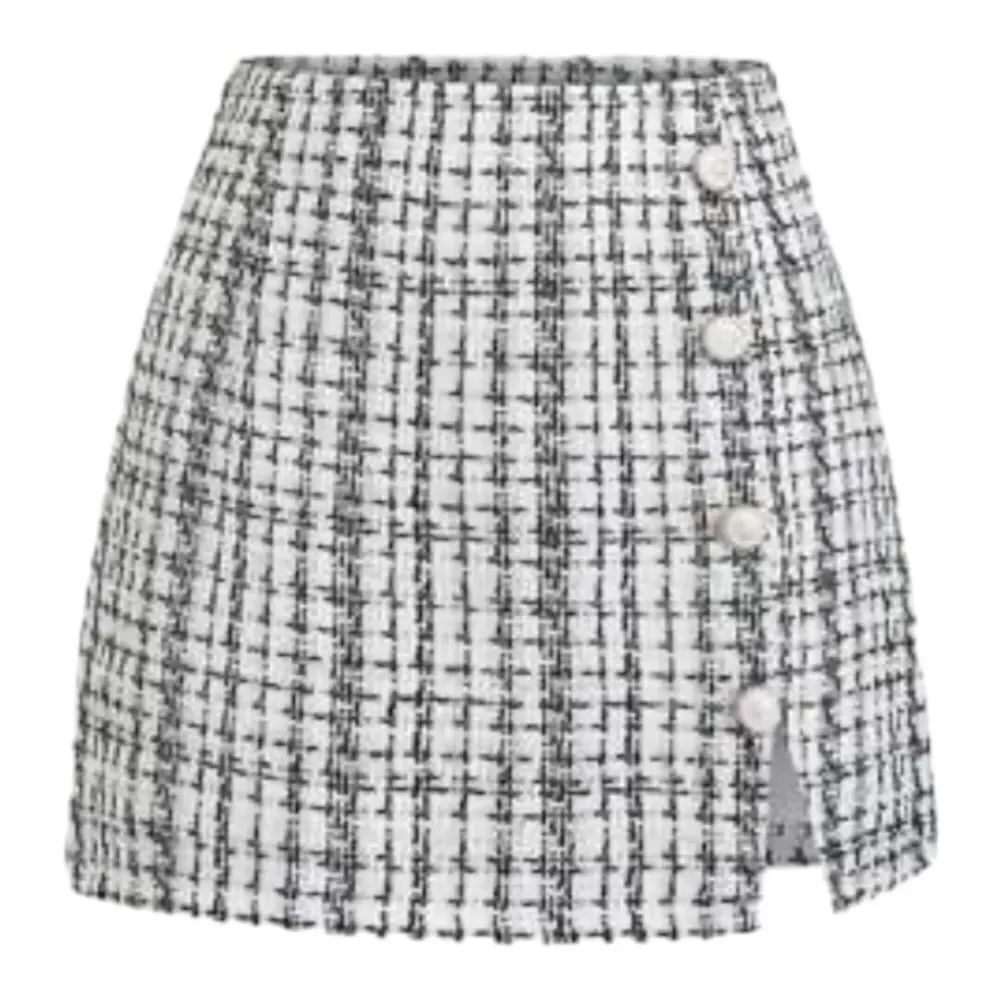 NWT Gilli Monochrome Black White Tweed Textured Mini Skirt Button Detail Size S